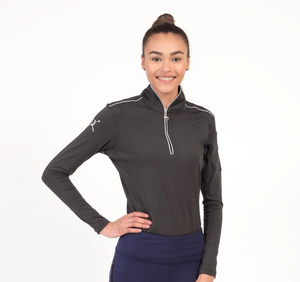 Chestnut Bay Performance Rider Skycool Long Sleeve Quarter Zip Top, Raven - ReRide Consignment 