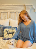 Chestnut Bay Dream On V Neck Long Sleeve Walking Away, Dusty Blue - ReRide Consignment 